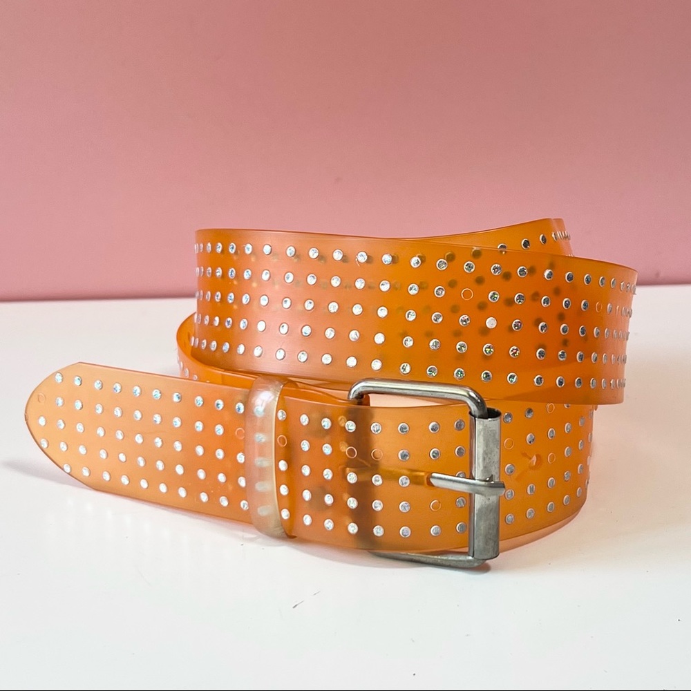 Vintage Y2K 2000s mcbling orange glitter belt